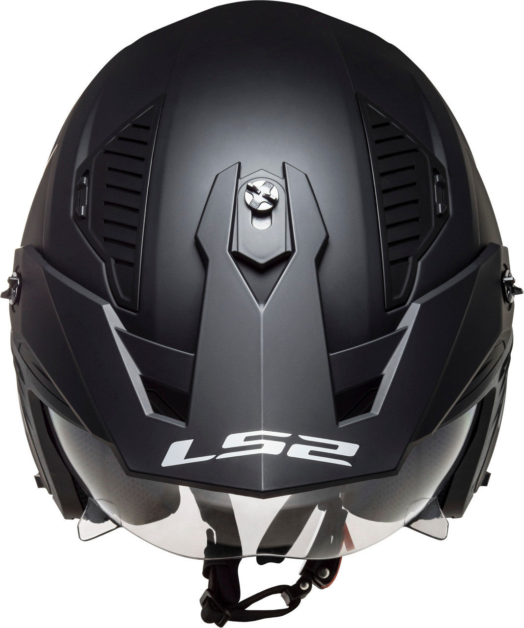 LS2-Drifter-Solid-Open-Face-Motorcycle-Helmet-Sunshield-Matte-Black-top-view