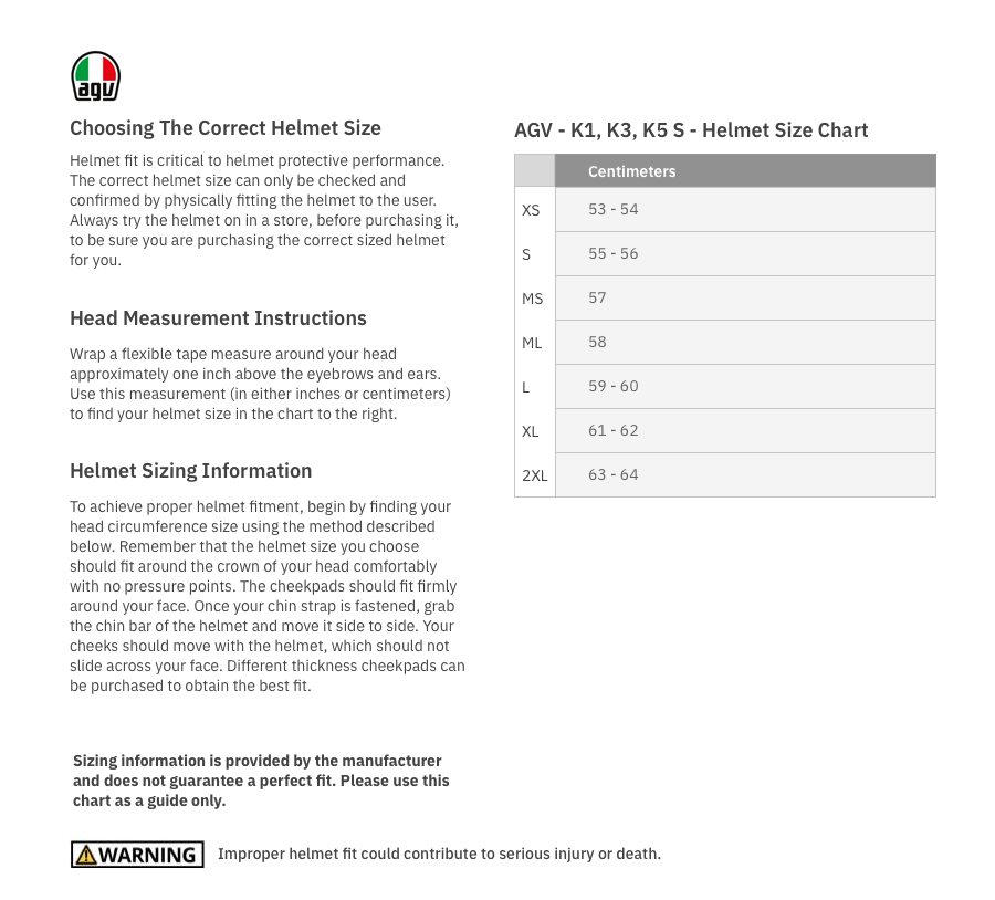 AGV-K3-Mono-Solid-Full-Face-Motorcycle-Helmet-size-chart