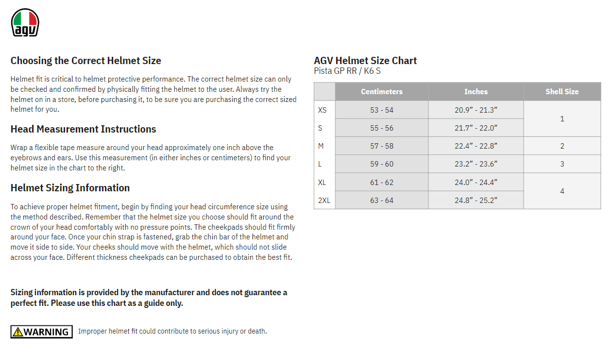 AGV-K6-S-Solid-Full-Face-Motorcycle-Helmet-size-chart