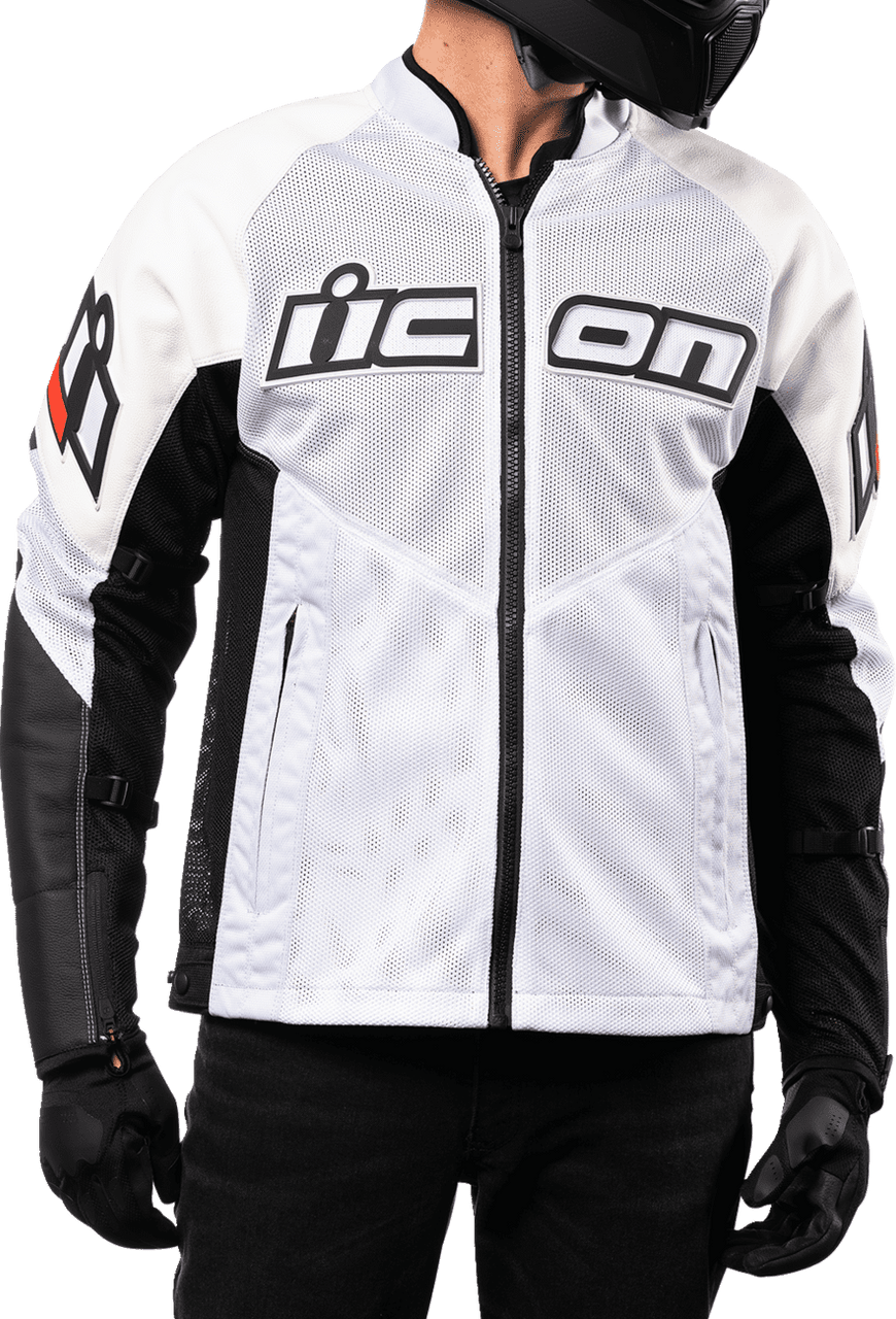 Icon-Mens-Mesh-AF-Leather-Motorcycle-Jacket-Black-White-front-fit-detail-view