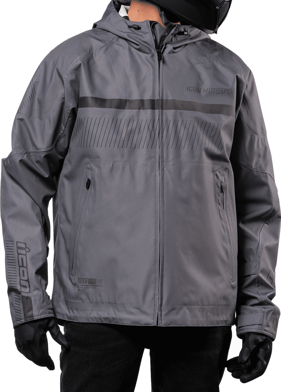 Icon-PDX3-Mens-Motorcycle-Jacket-grey-front-fit-detail-view