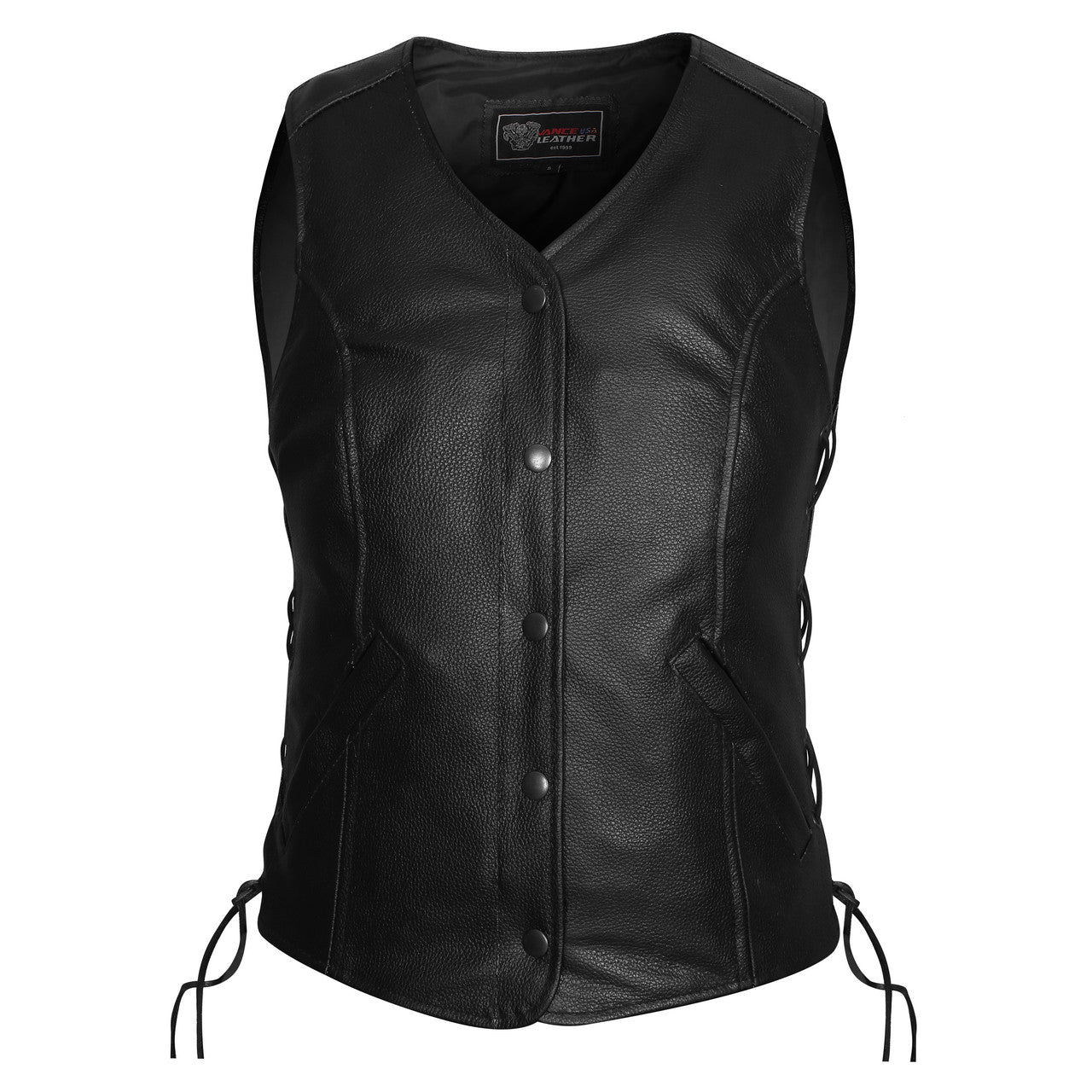 Vance Leather Ladies Economy Leather Five-Snap Lace Side Vest - front - view