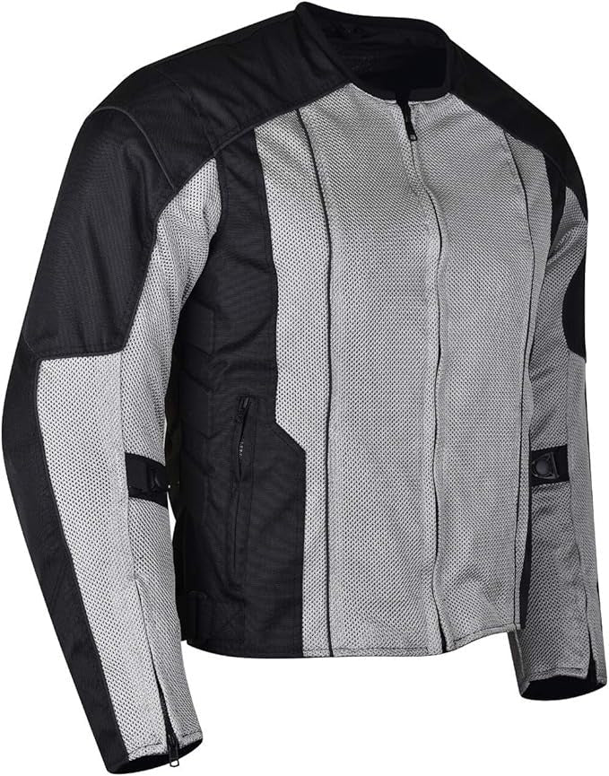 Advanced Vance VL1627 3-Season Mesh/Textile CE Armor Motorcycle Jacket - sliver/back