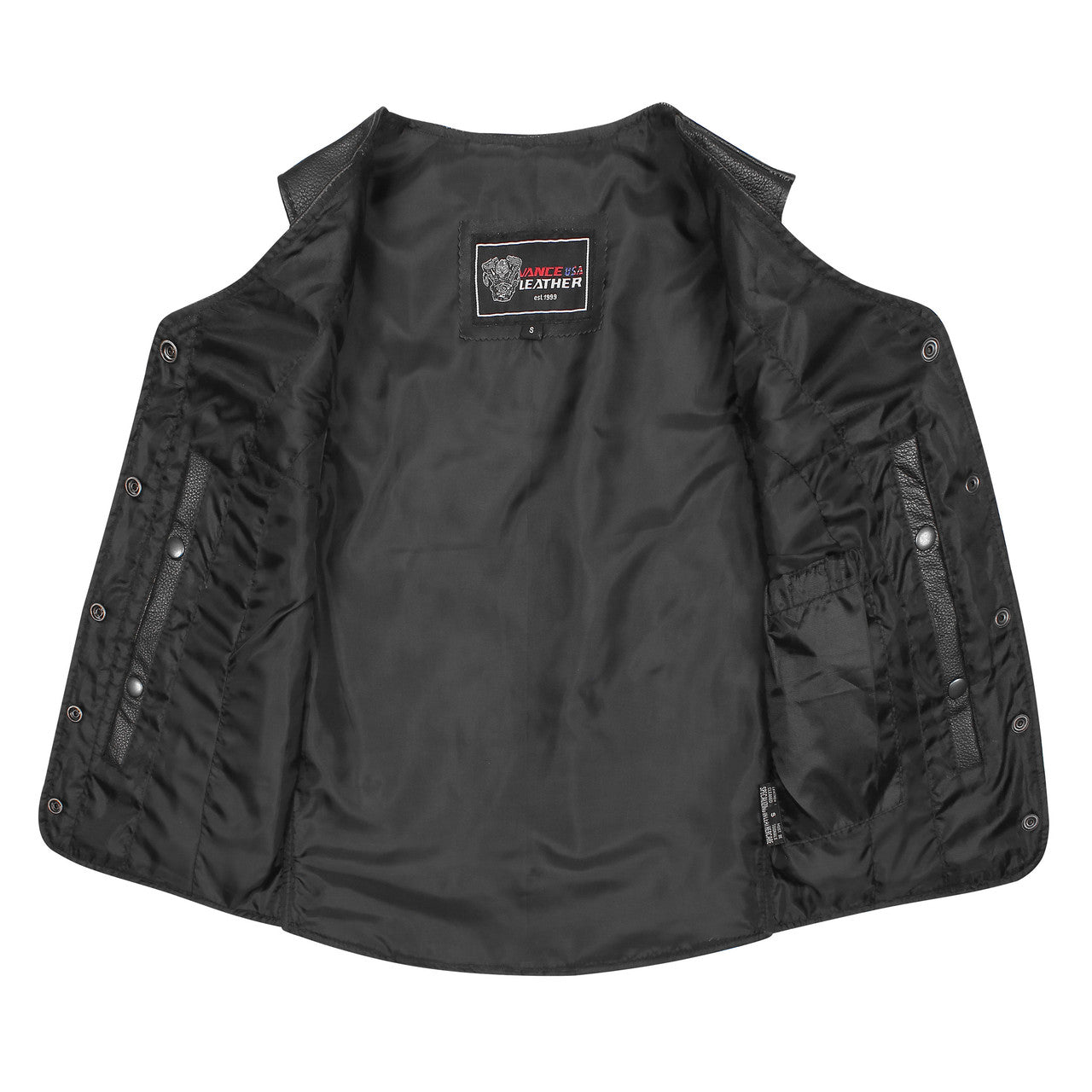 Vance-VL1047S-Womens-Black-Five-Snap-Lady-Biker-Leather-Motorcycle-Vest-inside-View