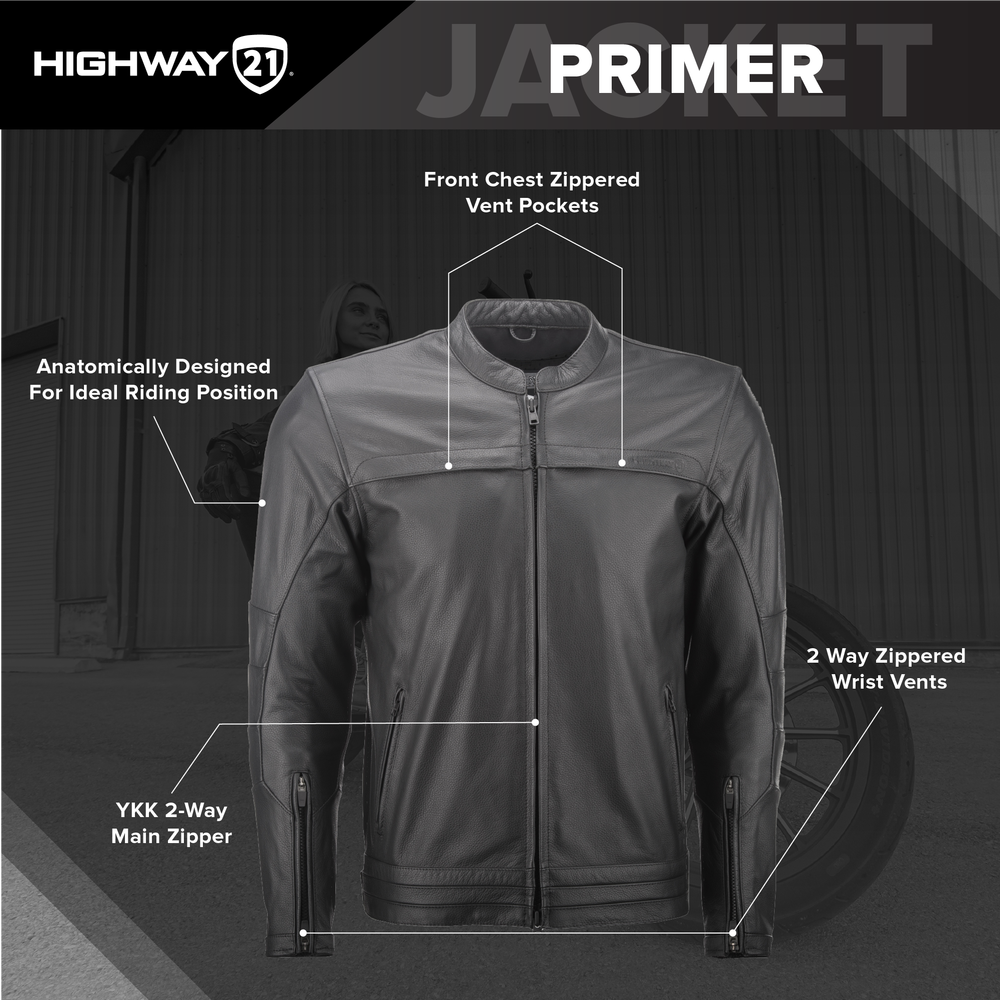 Highway 21 Primer Leather Motorcycle Jacket - info