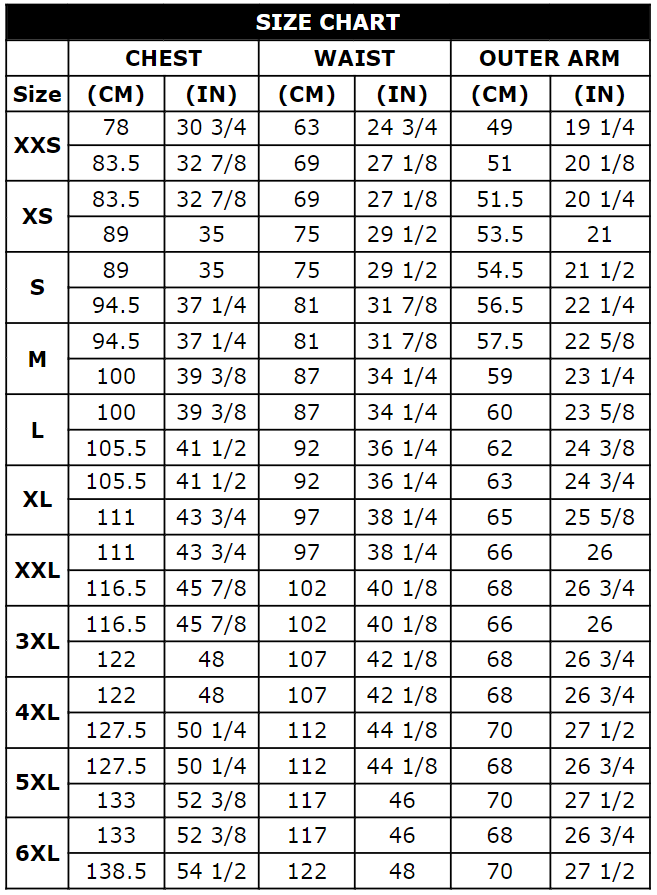 Alpinestars Crosshill WP Air Jacket - Size chart