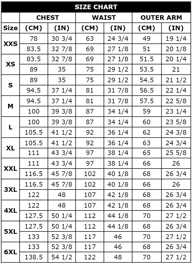 Alpinestars Luc V2 Air Jacket- Size chart