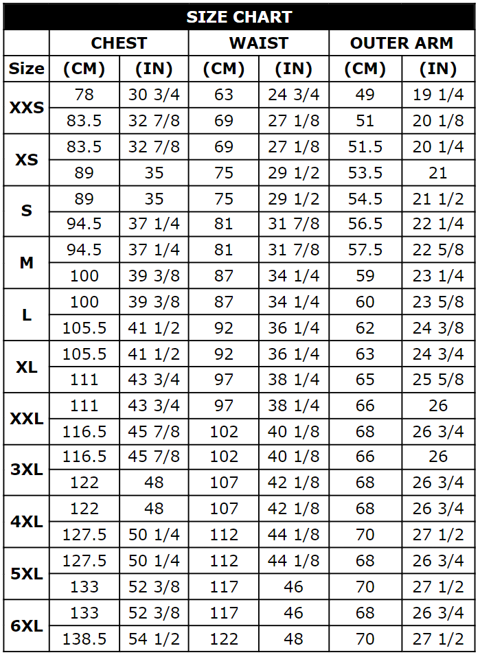 Alpinestars T SP X Superair Jacket - size chart