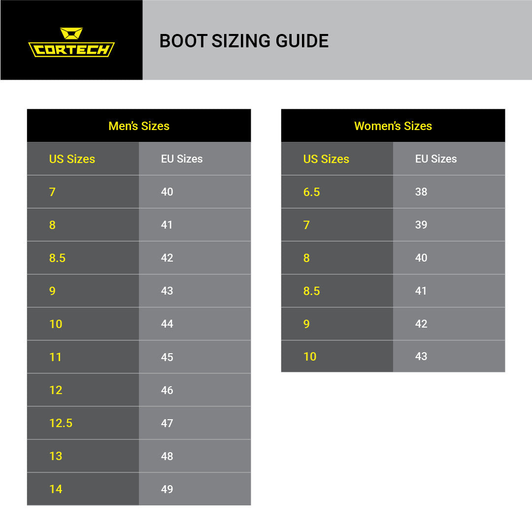 Cortech Adrenaline GP Motorcycle Boots-Size chart