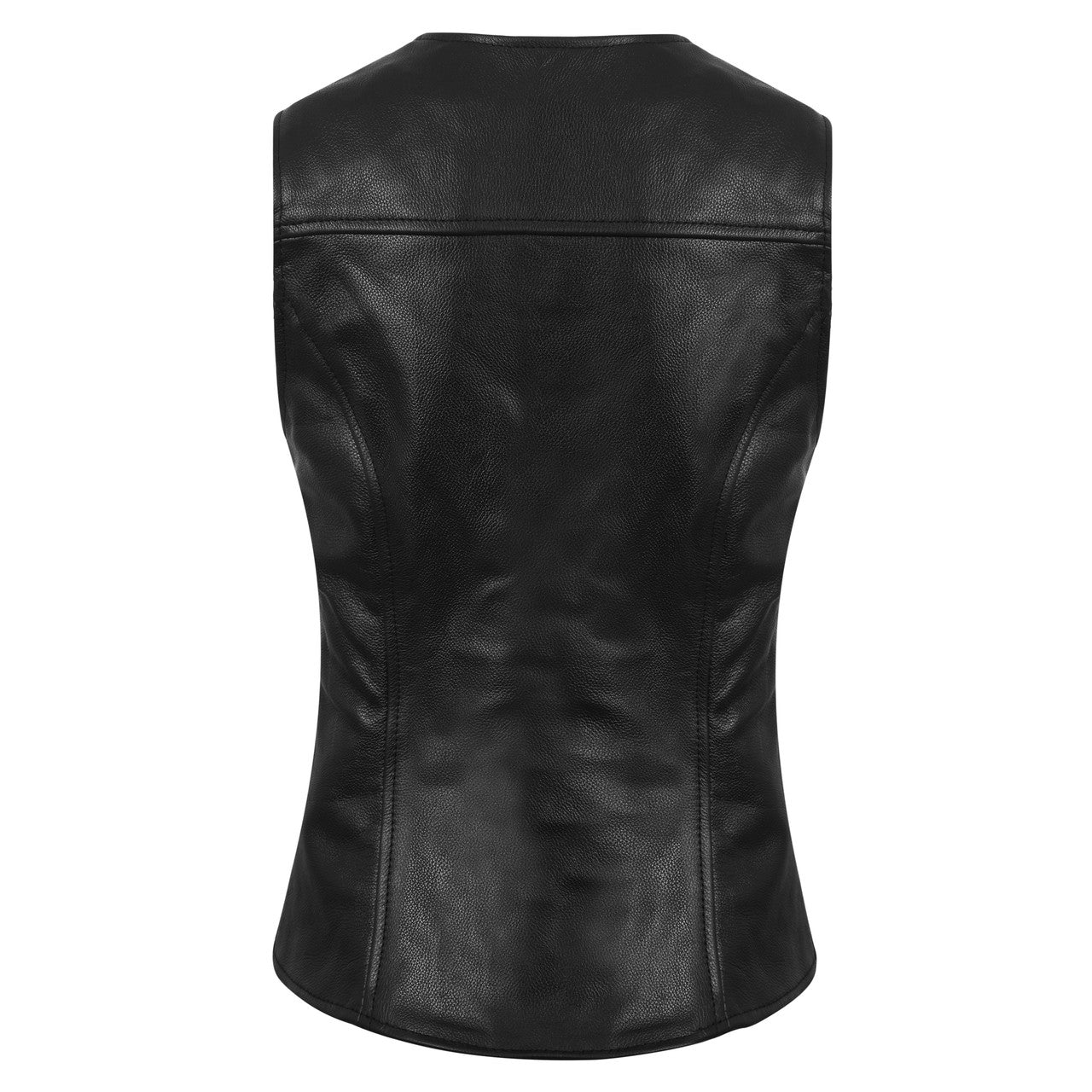 Vance-VL1047S-Womens-Black-Five-Snap-Lady-Biker-Leather-Motorcycle-Vest-back-View