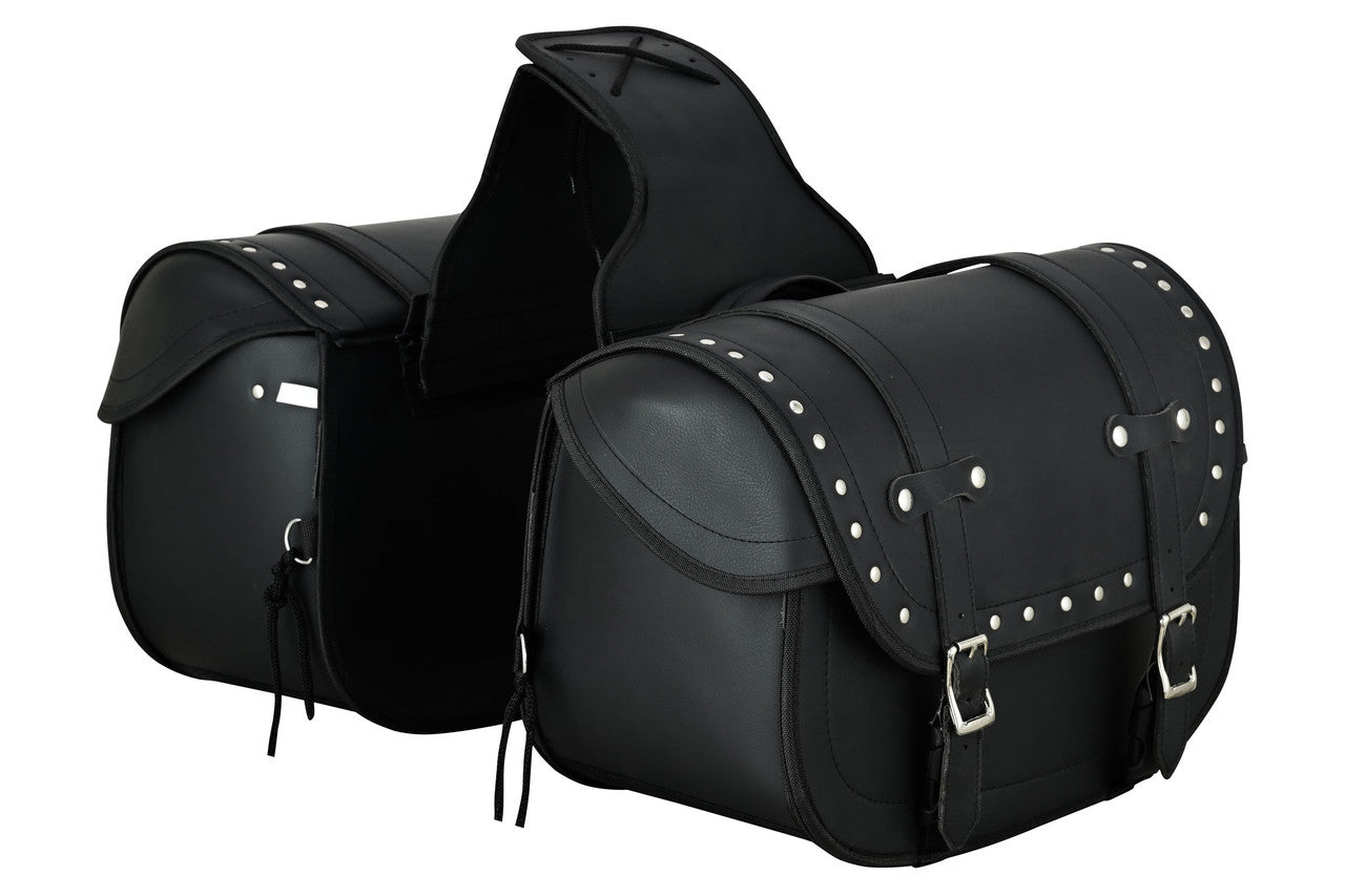 Vance Black Studded Motorcycle Saddlebags for Honda Yamaha Kawasaki Indian and Harley Davidson Motorcycles - Main