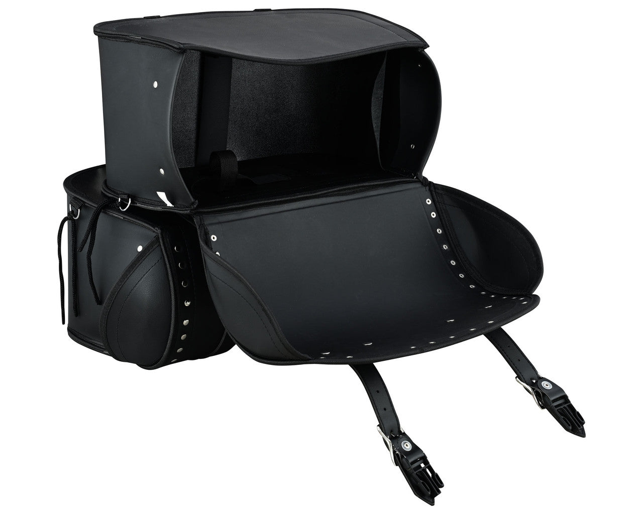 Vance Black Studded Motorcycle Saddlebags for Honda Yamaha Kawasaki Indian and Harley Davidson Motorcycles - inside view