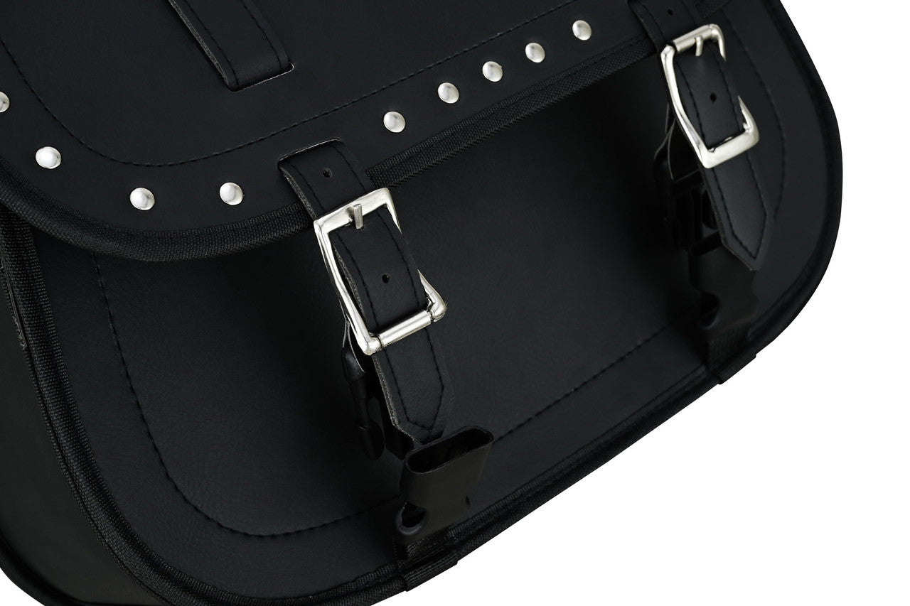 Vance Studded Motorcycle Saddlebags 30L Water-Resistant, Reinforced PVC - closeup