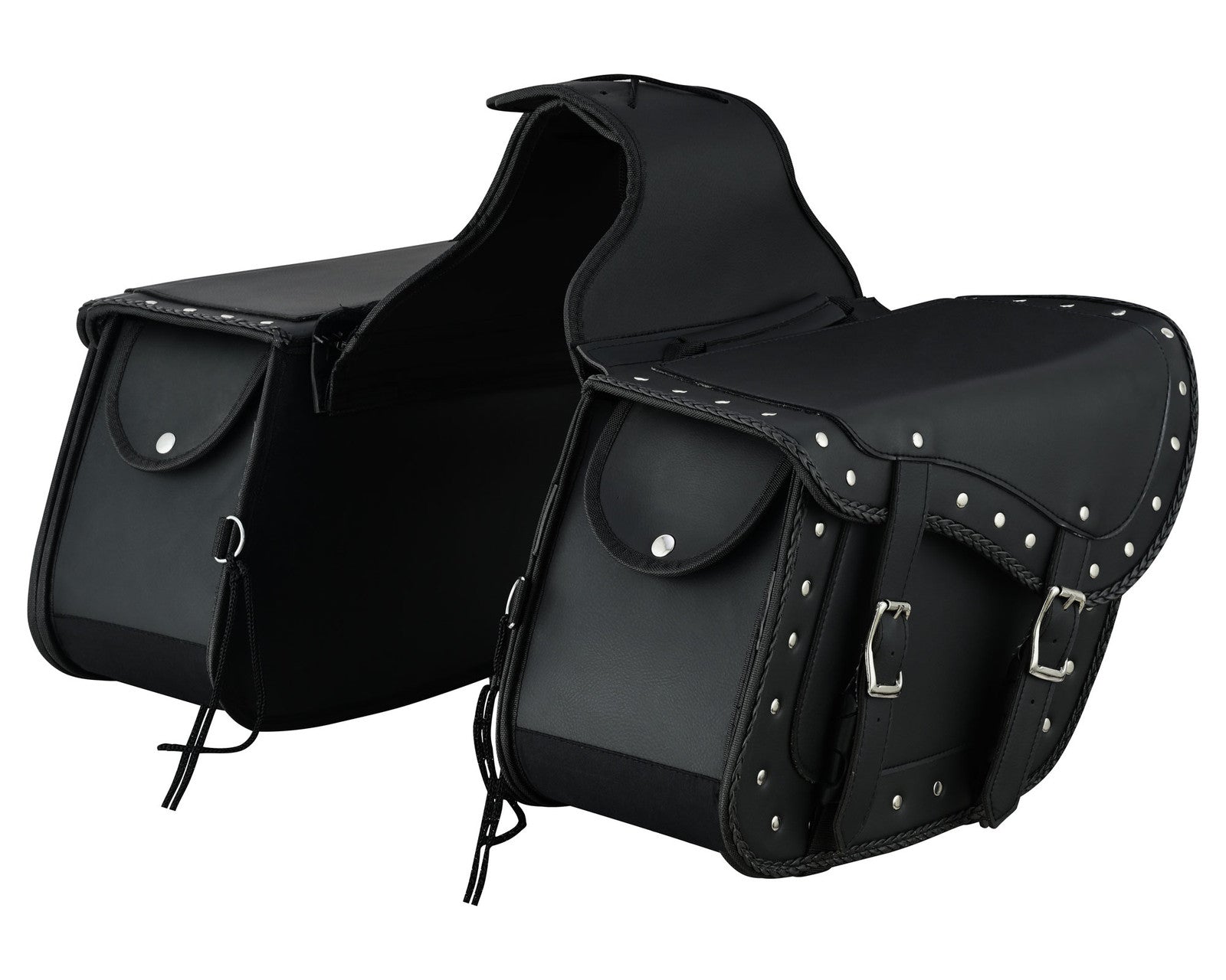 Vance Studded Motorcycle Saddlebags 18L Water-Resistant PVC Reinforced Fit for Honda, Yamaha, Kawasaki, Indian, Harley