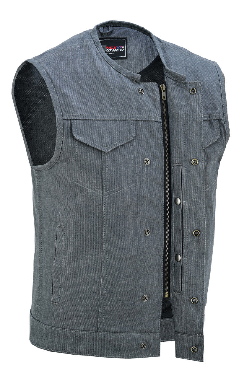 mens-grey-denim-collarless-club-vest-with-conceal-carry-pockets-dual-closure