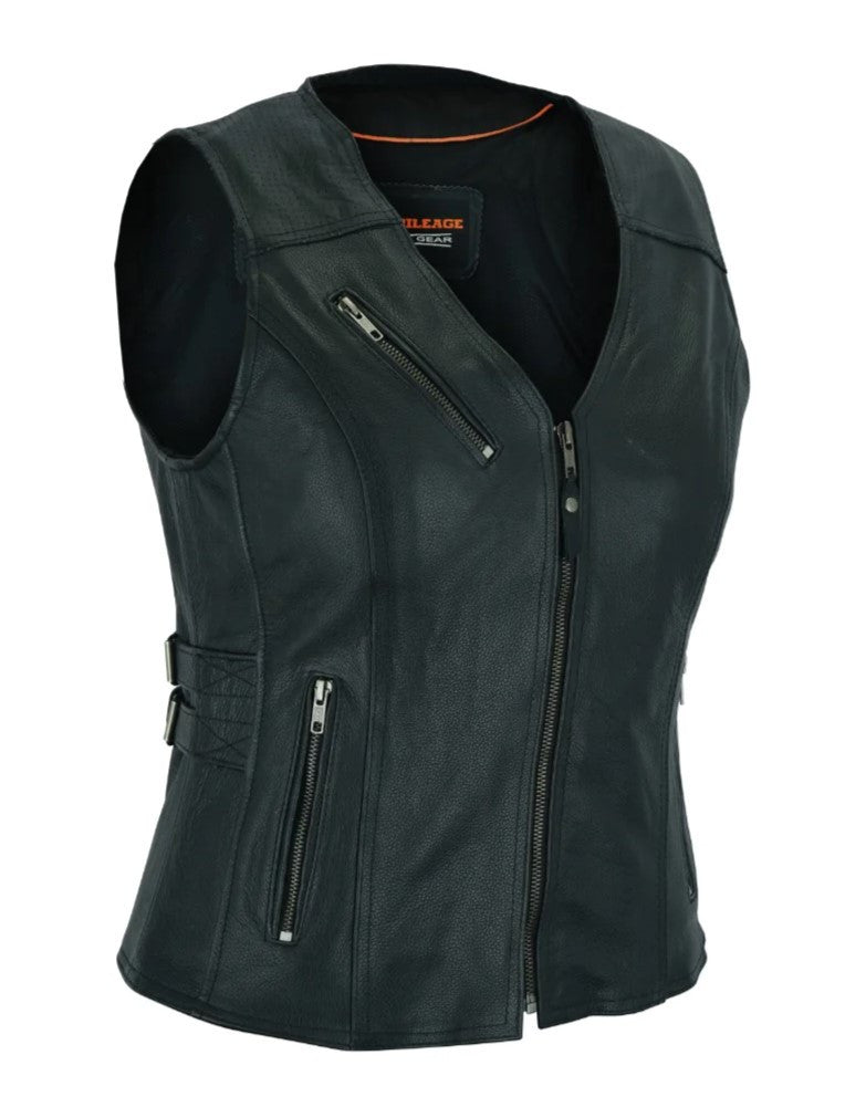 High-Mileage-Womens-Black-Premium-Cowhide-Biker-Motorcycle-Leather-Vest-Buckles-main