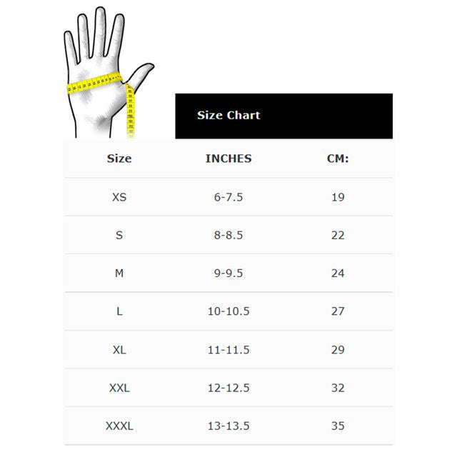 Vance VL474 Women's Black Leather Knuckle Armored Riding Gloves - size chart