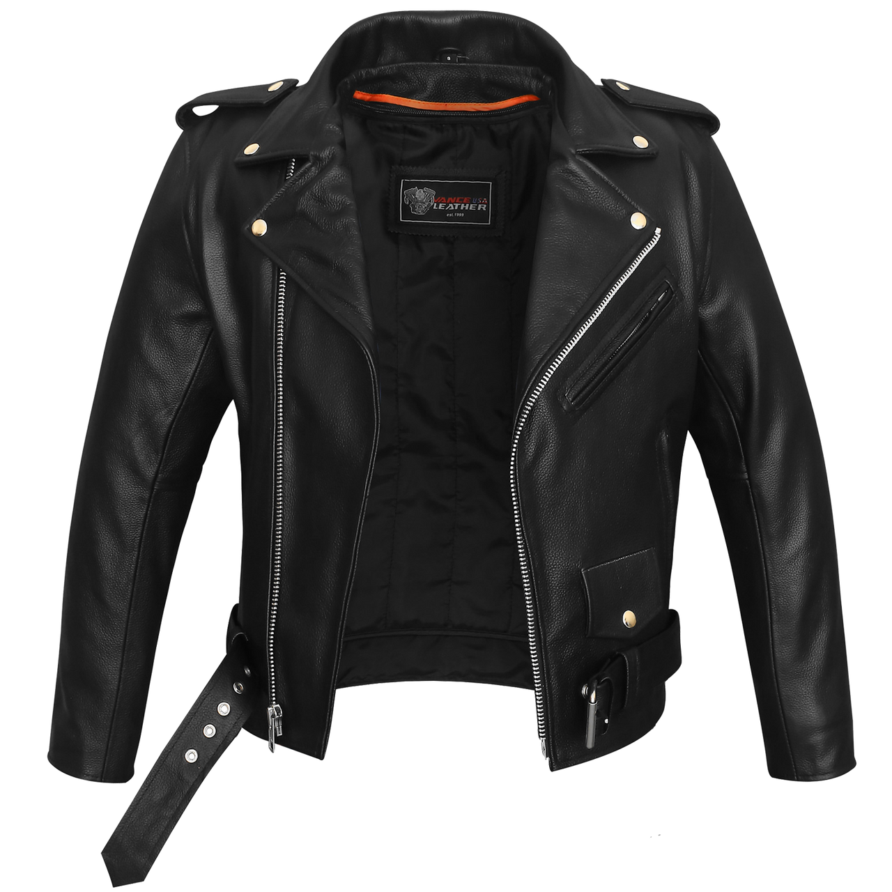 Vance-Black Classic Motorcycle Leather Biker Jacket-front-open