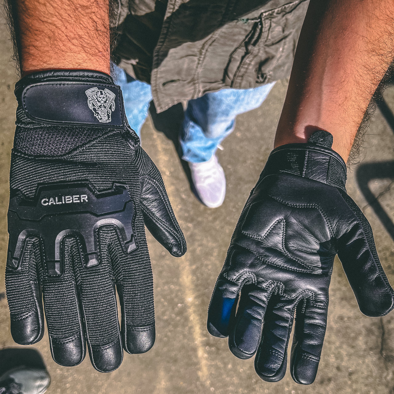 VL478-Caliber-Mens-Textile-Motorcycle-Gloves-with-Touch-Capability-front-back-Lifestyle