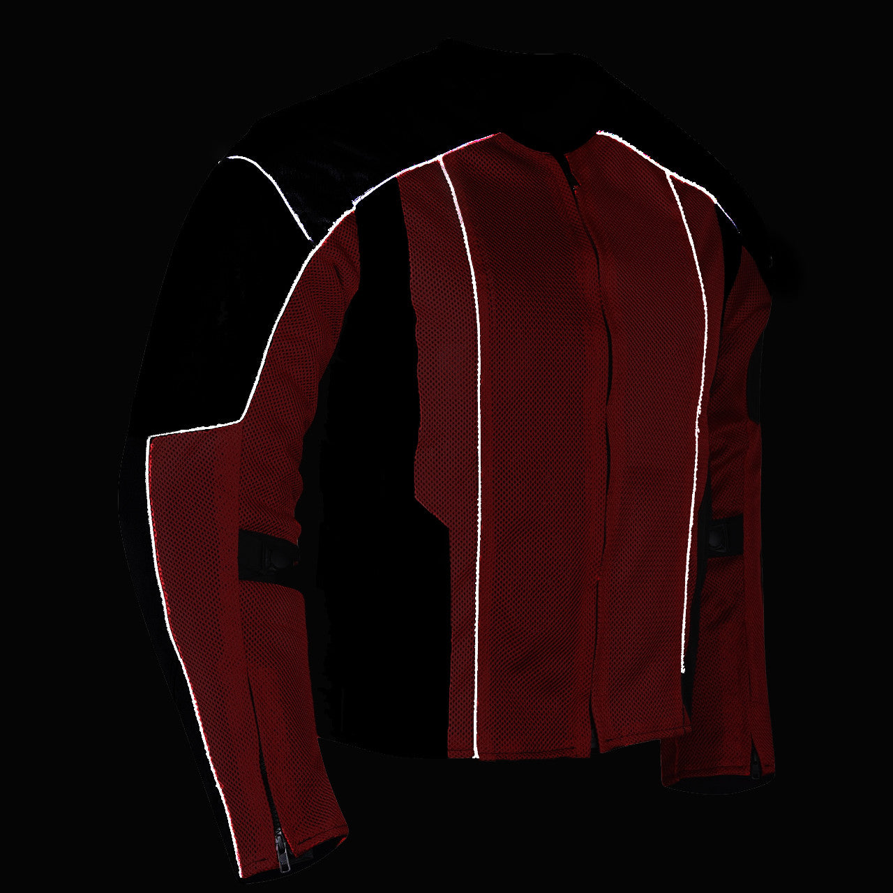 Vance-VL1627RB-Mens-Red-Black-Advanced-3-Season-Mesh-Textile CE-Armor-Motorcycle-Jacket-night-view