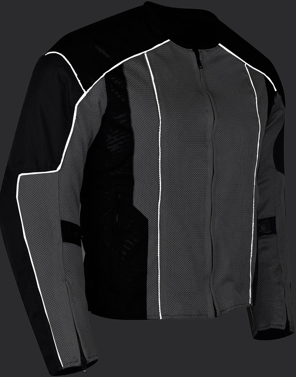 Advanced Vance VL1627 3-Season Mesh/Textile CE Armor Motorcycle Jacket - sliver/back - Night view