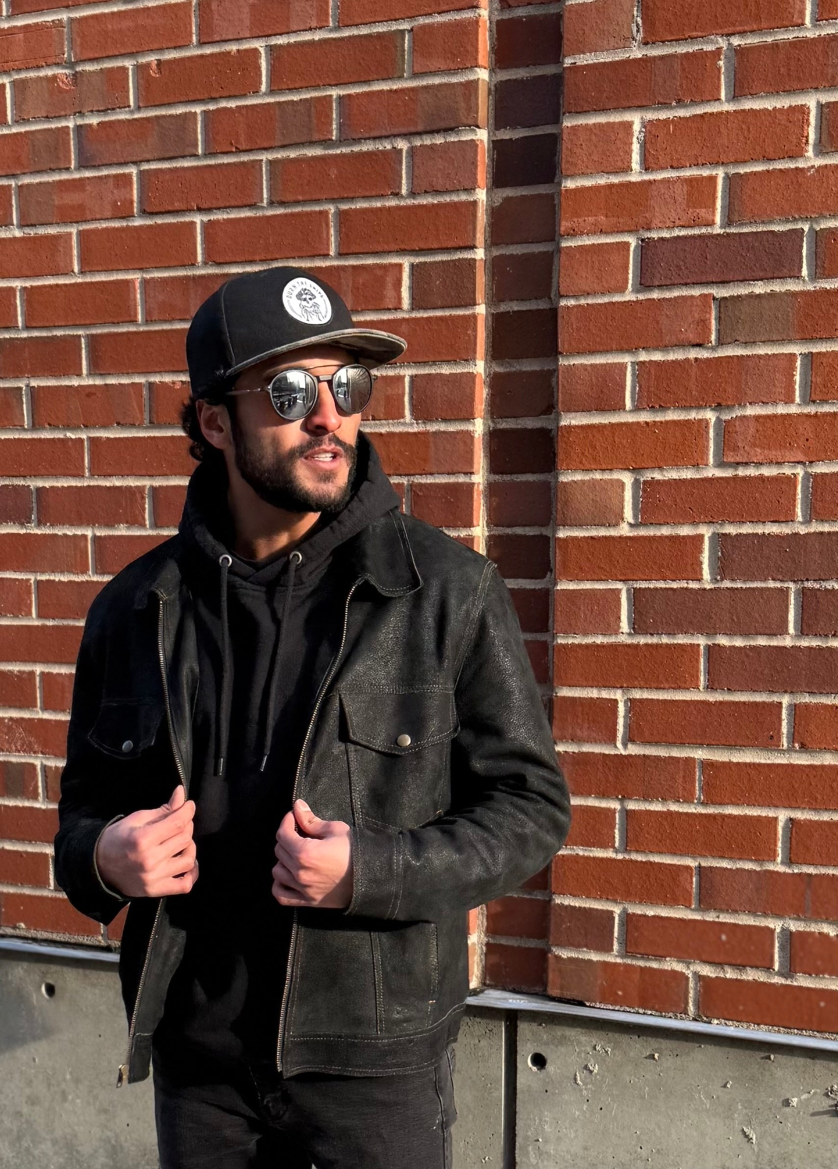 Rancher Goat Suede Trucker Black Leather Jacket