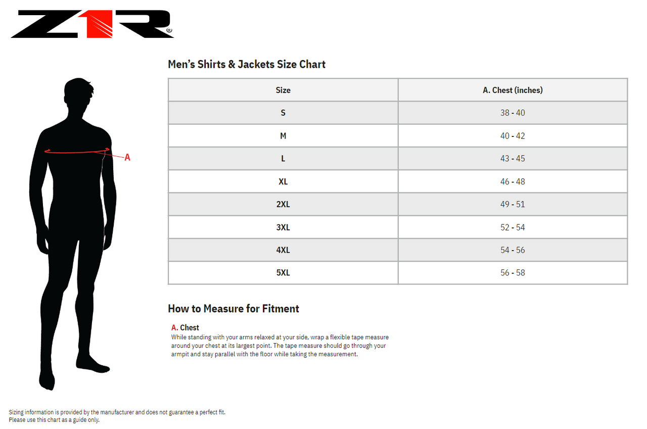 Z1R Artillery Leather Jacket - size chart