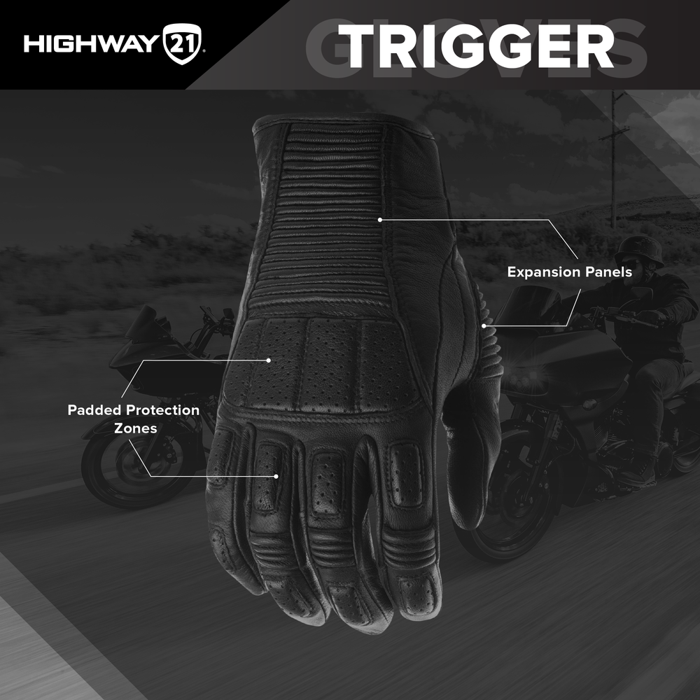 Highway 21 Trigger Leather Motorcycle Gloves - info graphics