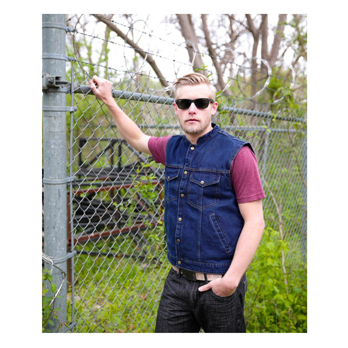 Detour 8208 Men's Blue Denim Jean Biker Motorcycle Vest - Detail