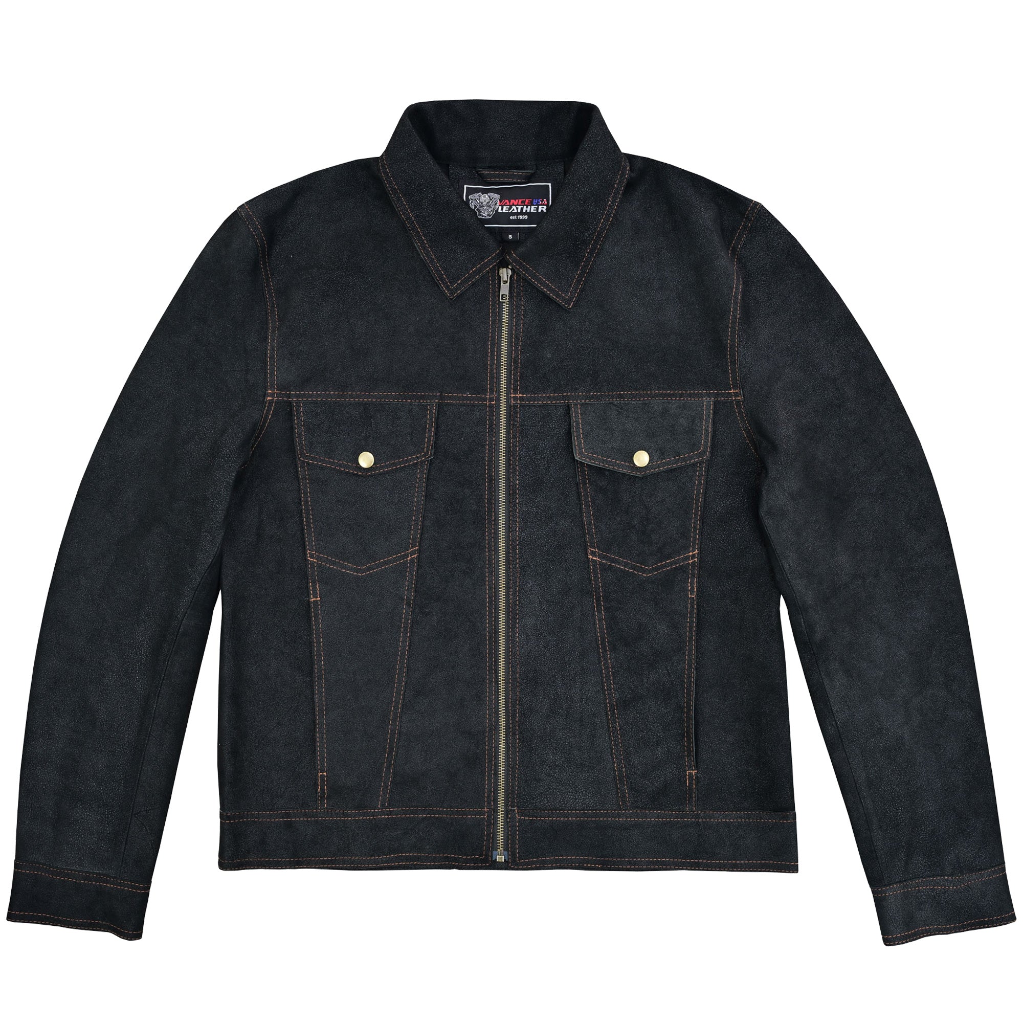 Rancher Goat Suede Trucker Black Leather Jacket