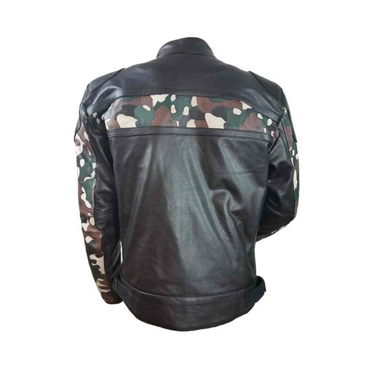 H/M Leather Scooter Jacket with Camouflage Chest and Sleeve Stripes - Back View