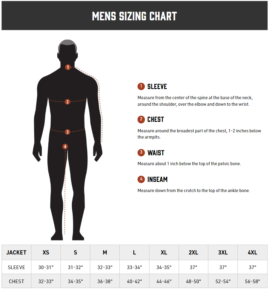 Highway 21 Motordrome Jacket - size chart