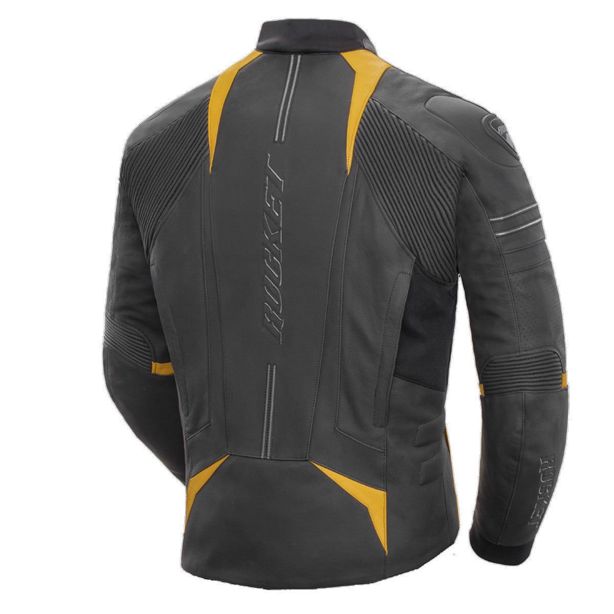 Joe Rocket GPX Mens Leather Motorcycle Jacket - Black/Yellow Back View