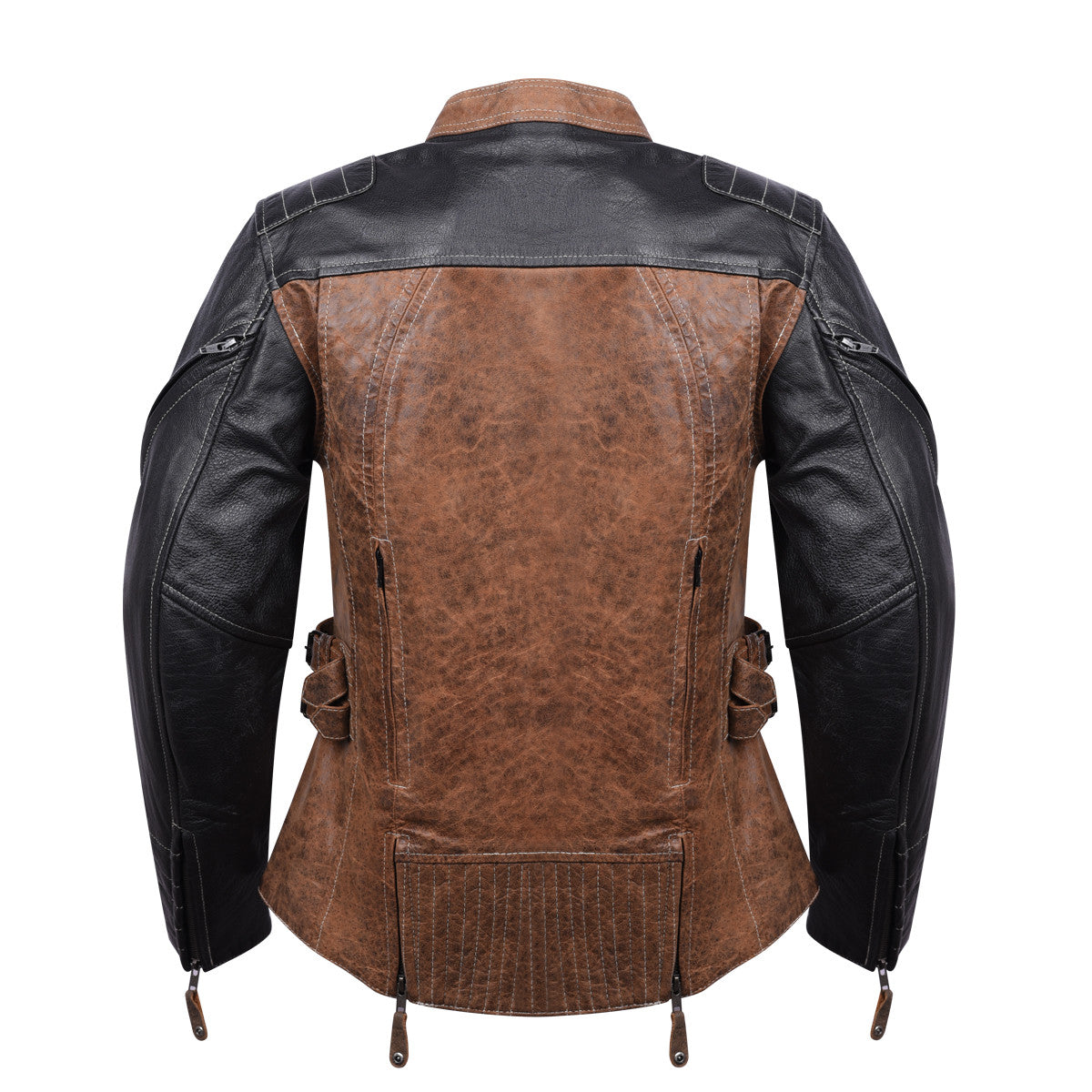 High Mileage HML639 Womens Black and Brown Vintage Style Lady Biker Concealed Carry Motorcycle Riding Jacket - Back View