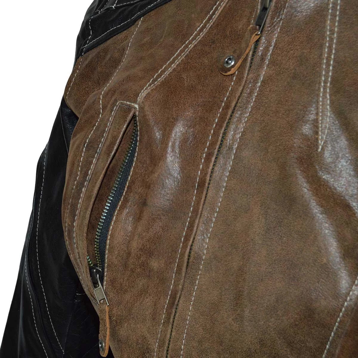 High Mileage HML639 Womens Black and Brown Vintage Style Lady Biker Concealed Carry Motorcycle Riding Jacket - Detail View