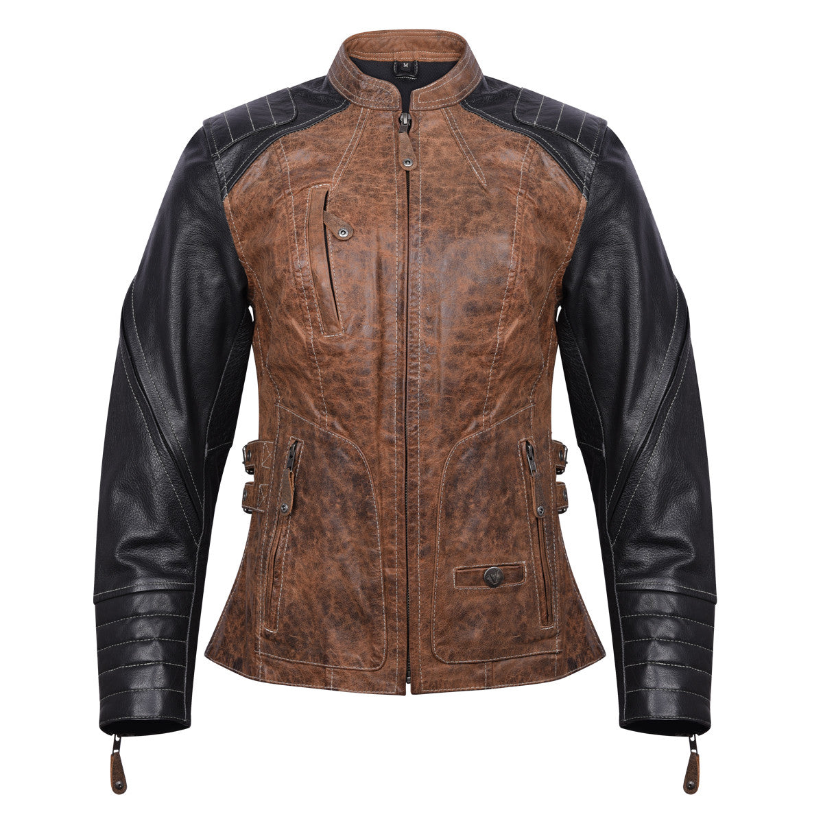 High Mileage HML639 Womens Black and Brown Vintage Style Lady Biker Concealed Carry Motorcycle Riding Jacket