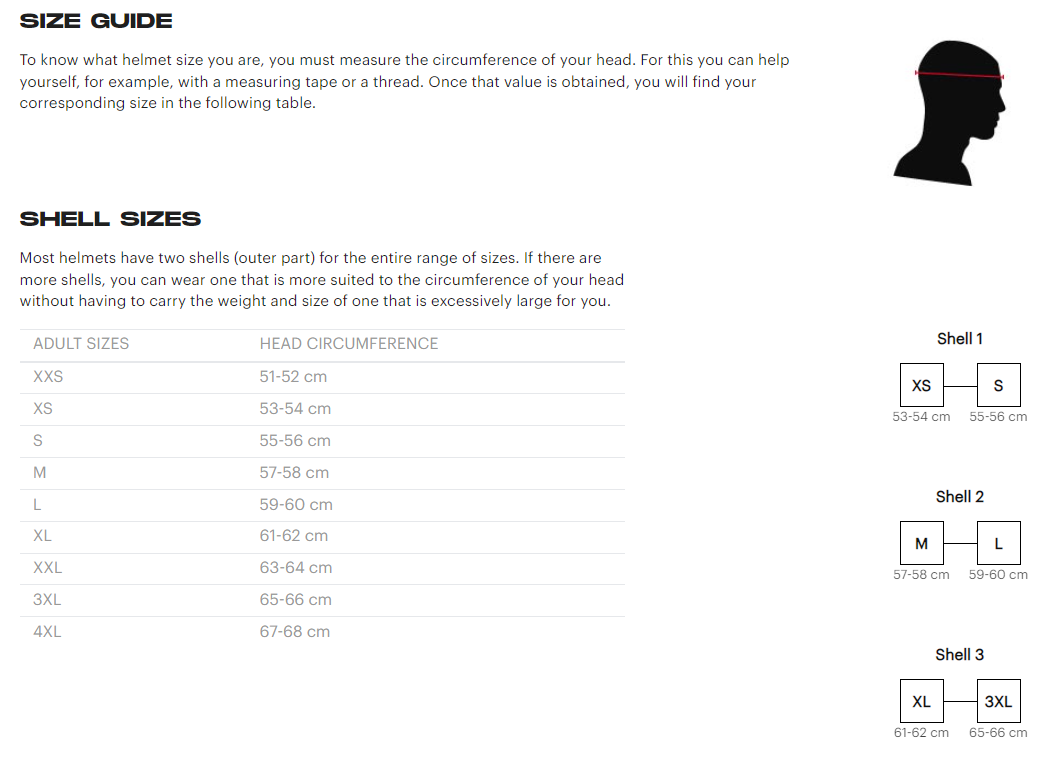 LS2 Spitfire Black Flag Helmet - size chart