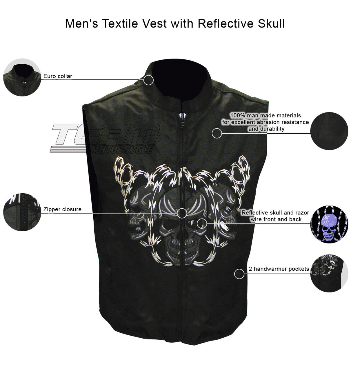 Men's Textile Vest with Reflective Skull - Infographics