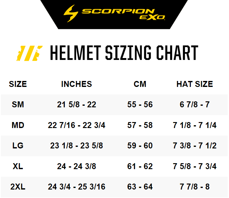 Scorpion Covert X Helmet - size chart