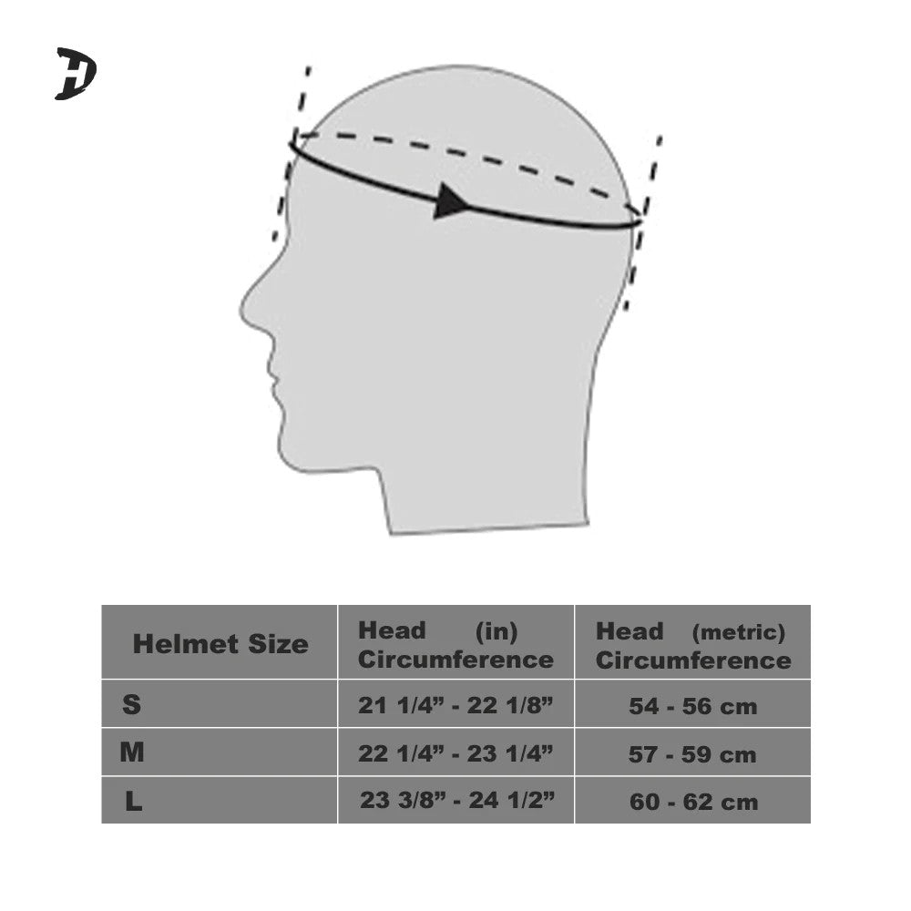 Daytona Carver Snow Ski  Helmet w/ Shield - Size chart