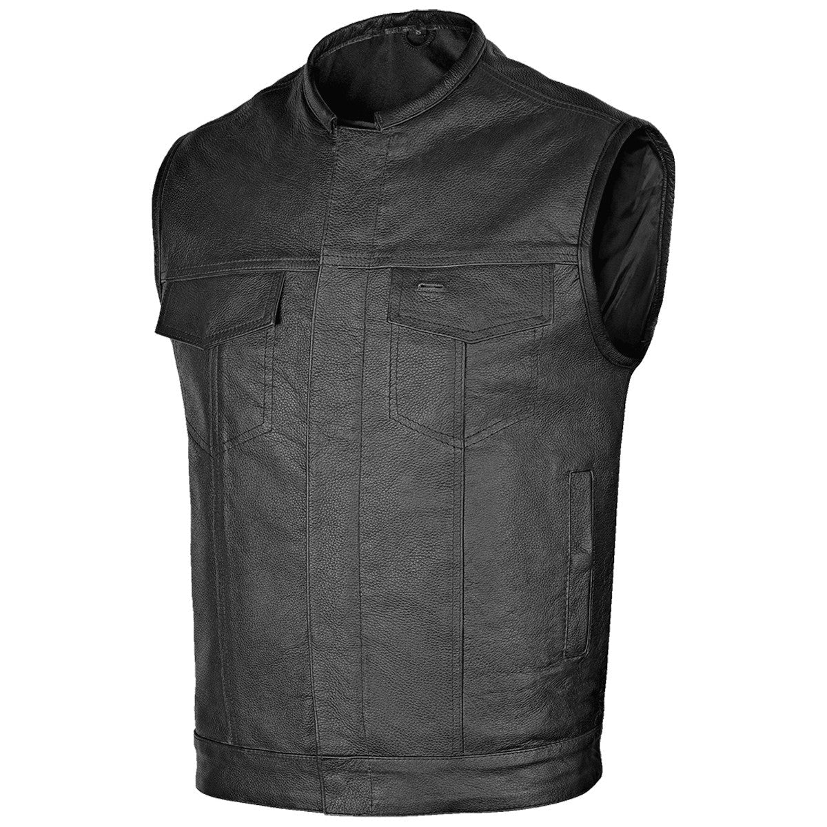 Vance VL913 Mens Black Premium Cowhide Leather SOA Club Style Biker Motorcycle Vest