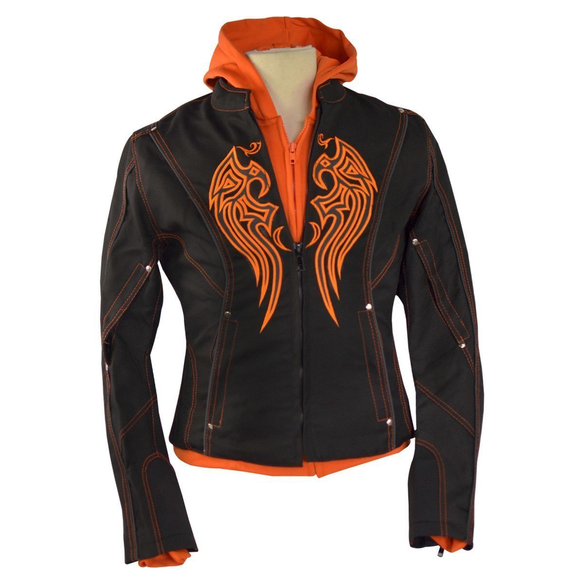 Women's Motorcycle Jacket with Hoody  - Orange