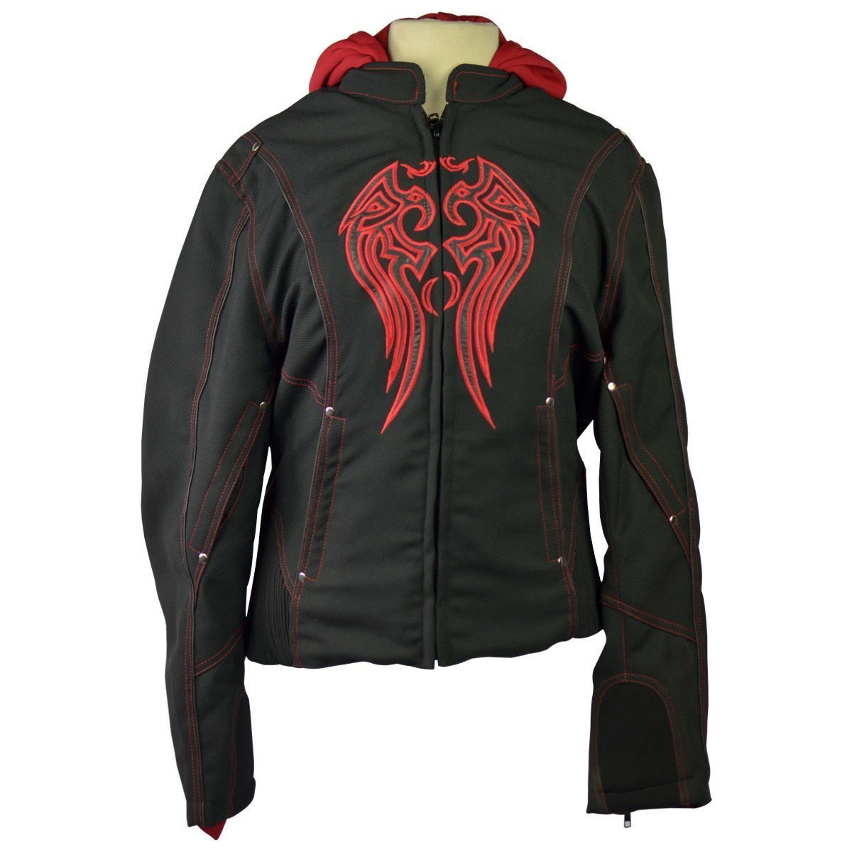 Women's Motorcycle Jacket with Hoody  - Red