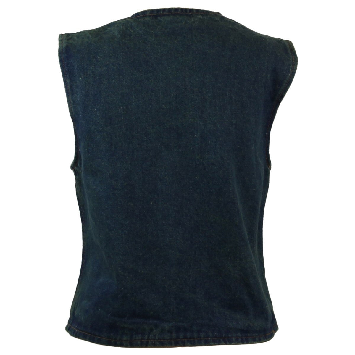 Womens Zipper Front V Neck Denim Vest-Back View