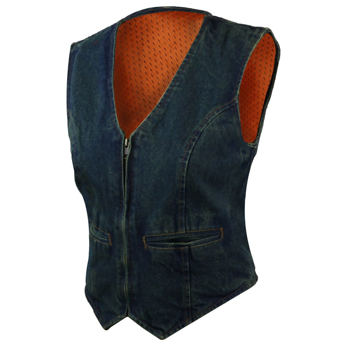 Womens Zipper Front V Neck Denim Vest